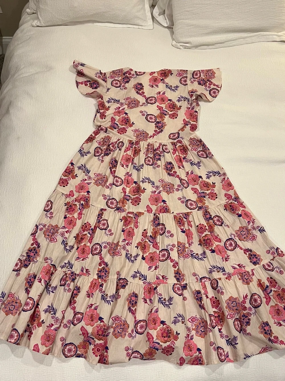 Oliphant Cream Maxi Dress with Pink & Purple Floral Print Small - Picture 7 of 10